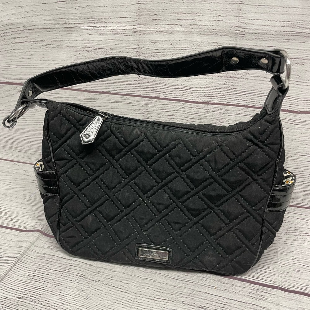 Vera Bradley Black Quilted Microfiber Shoulder Bag with Patented Leather Strap - Picture 1 of 14